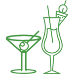 Private bar, wine cooler and wall-mounted liquor dispenser in the fishing lodge