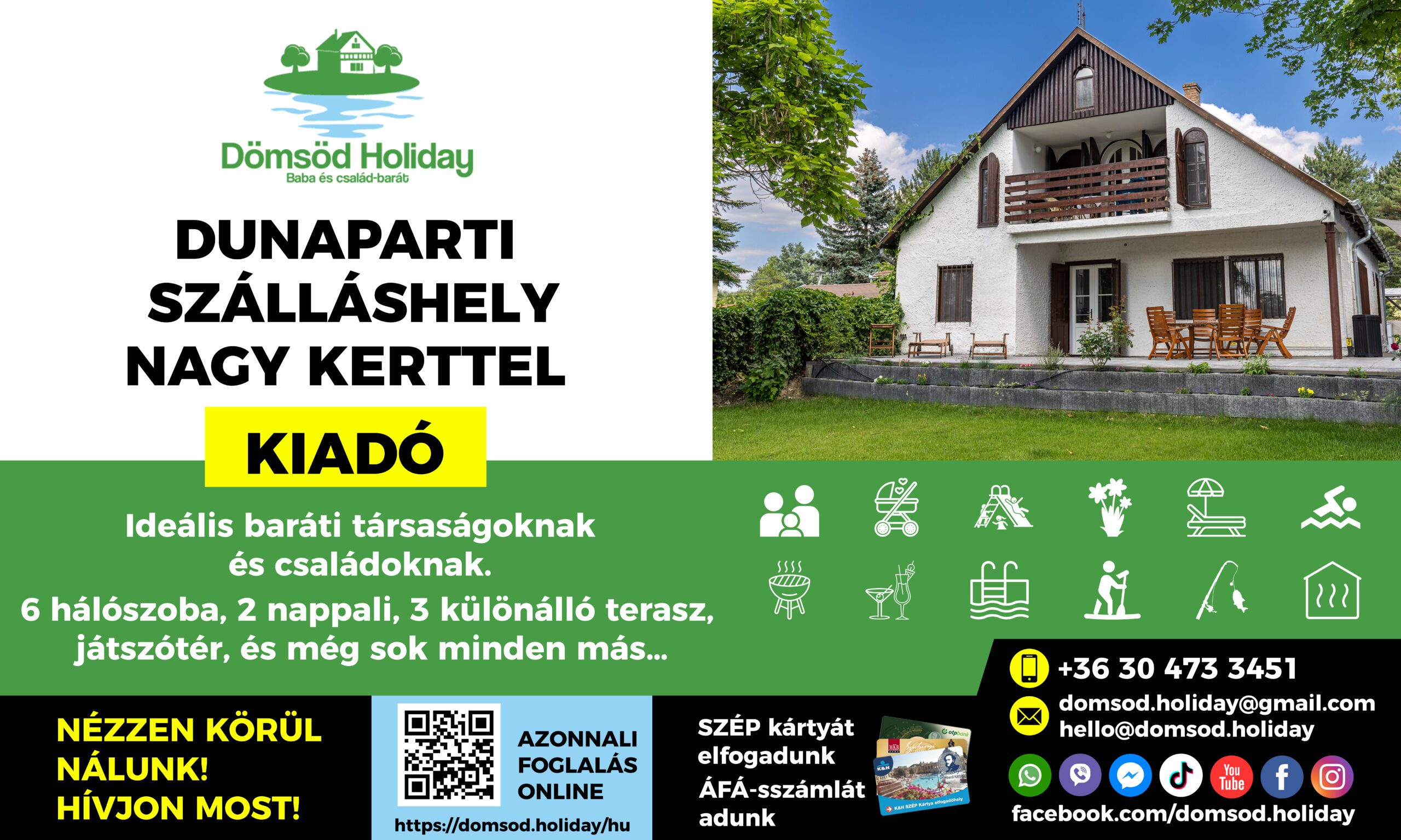 Bababarát és családbarát vízparti horgász szállás nagy kerttel Bababarát és családbarát vízparti horgász szállás nagy kerttel