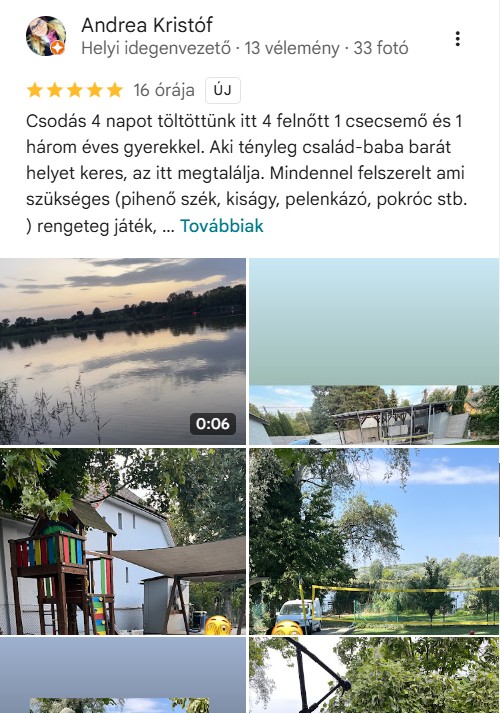 Gyerekbarát szállás vélemények: 
Csodás 4 napot töltöttünk itt 4 felnőtt 1 csecsemő és 1 három éves gyerekkel. Aki tényleg család-baba barát helyet keres, az itt megtalálja. Minden